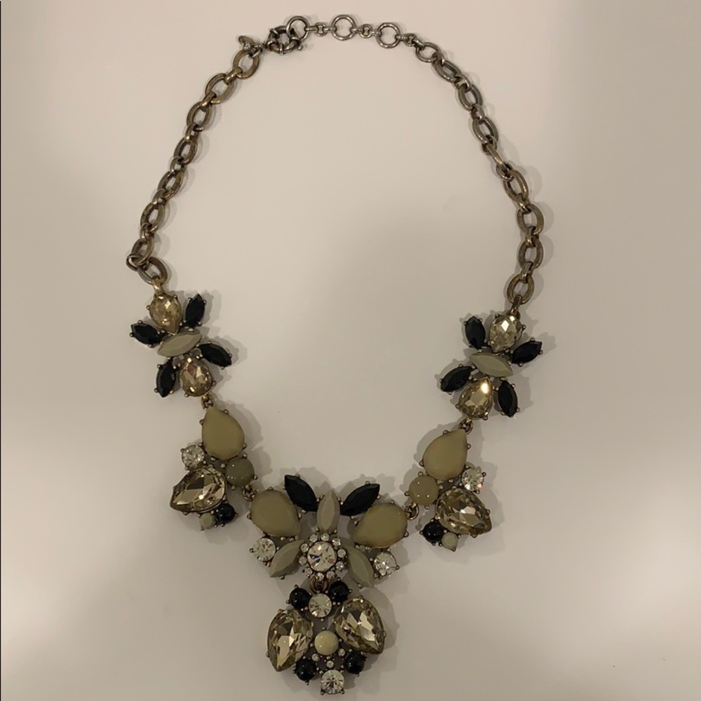 J Crew brass necklace black, gray, clear accents